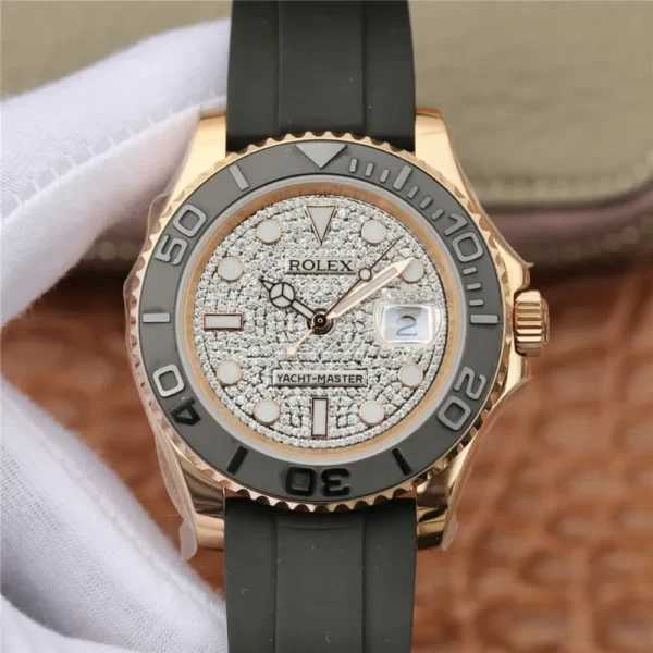 YACHT MASTER 1 GOLDEN DIAMOND DIAL RUBBER STRAP 40MM m126655-0005 - 图片 3