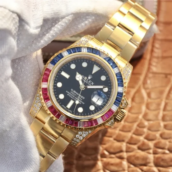 SUBMARINER GOLDEN BLUE / RED DIAMOND BLACK DIAL 40MM - 图片 10