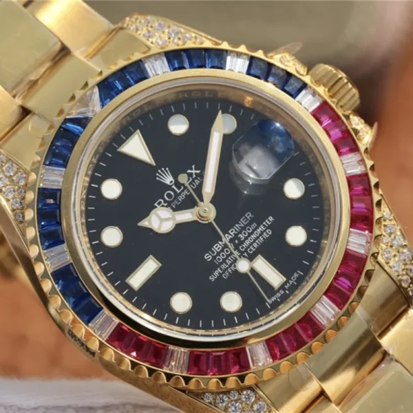 SUBMARINER GOLDEN BLUE / RED DIAMOND BLACK DIAL 40MM