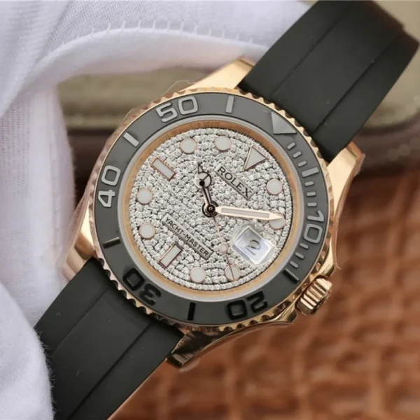 YACHT MASTER 1 GOLDEN DIAMOND DIAL RUBBER STRAP 40MM m126655-0005 - 图片 5
