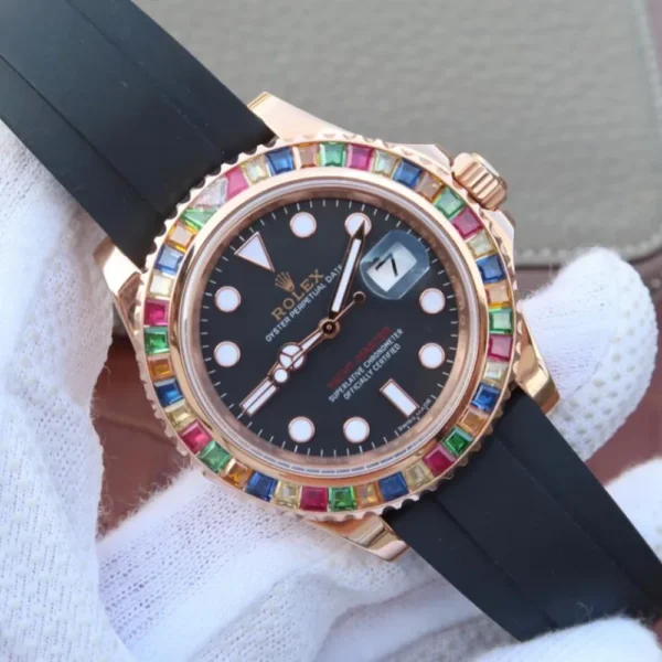 YACHT MASTER 1 GOLDEN DIAMOND BEZEL BLACK DIAL RUBBER STRAP 40MM 116695SATS - 图片 5