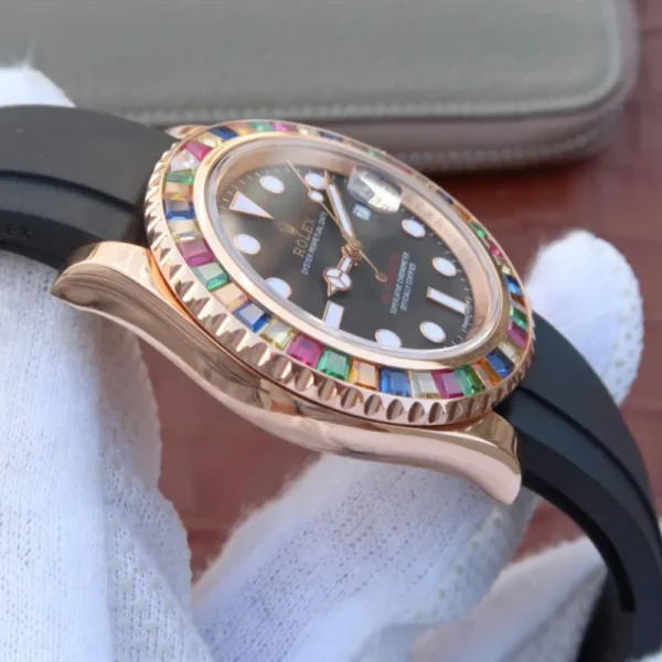 YACHT MASTER 1 GOLDEN DIAMOND BEZEL BLACK DIAL RUBBER STRAP 40MM 116695SATS - 图片 9