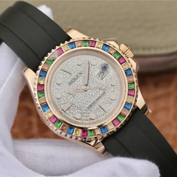 YACHT MASTER 1 GOLDEN DIAMOND BEZEL & DIAL RUBBER STRAP 40MM - 图片 5