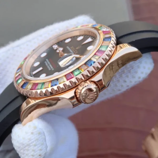 YACHT MASTER 1 GOLDEN DIAMOND BEZEL BLACK DIAL RUBBER STRAP 40MM 116695SATS - 图片 6