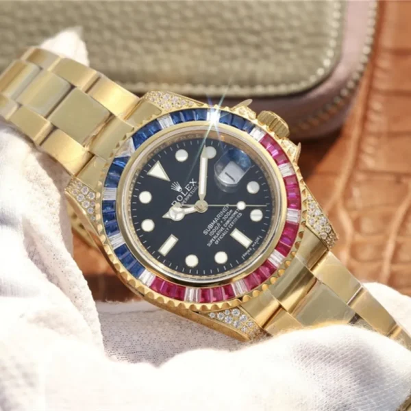 SUBMARINER GOLDEN BLUE / RED DIAMOND BLACK DIAL 40MM - 图片 8