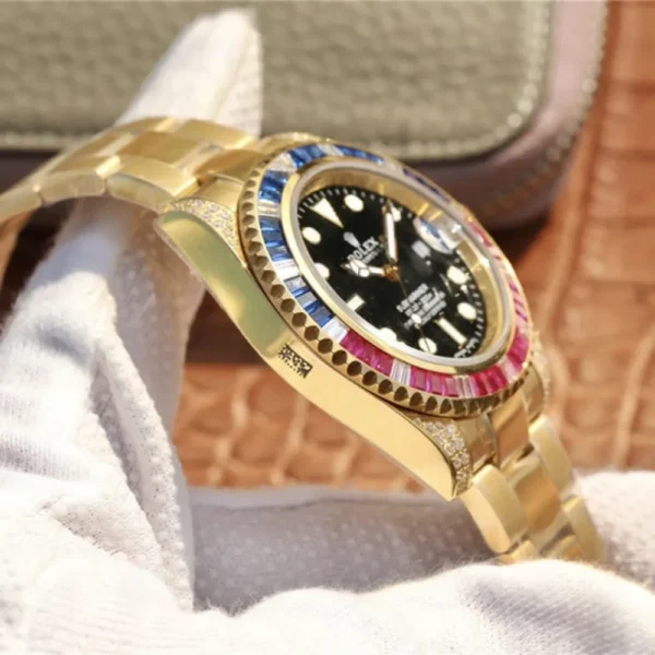SUBMARINER GOLDEN BLUE / RED DIAMOND BLACK DIAL 40MM - 图片 3
