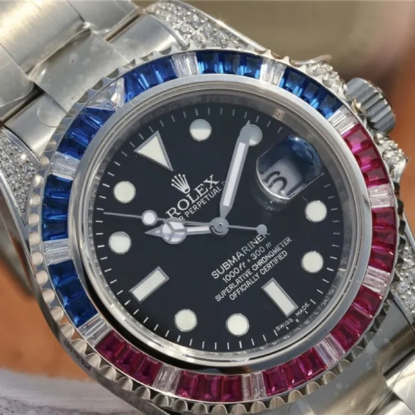 SUBMARINER SILVER BLUE / RED DIAMOND 40MM 116759 SAru-78209