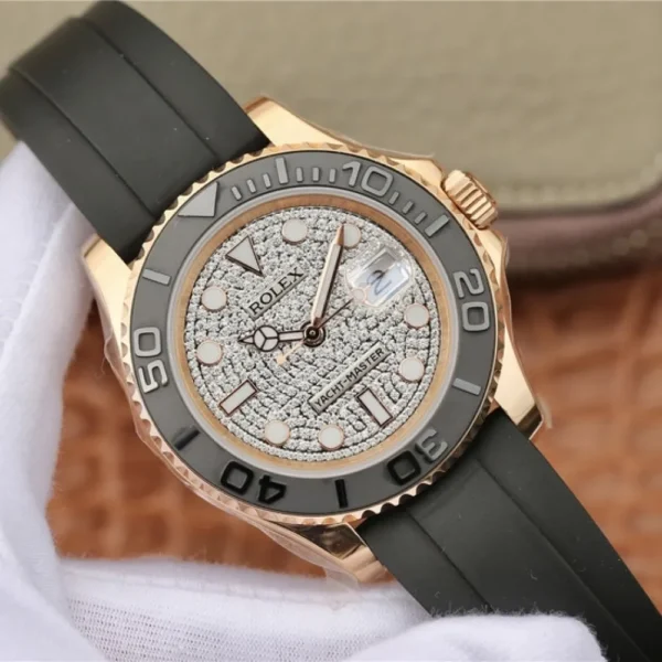 YACHT MASTER 1 GOLDEN DIAMOND DIAL RUBBER STRAP 40MM m126655-0005 - 图片 6
