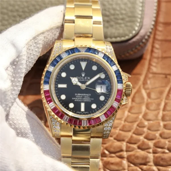 SUBMARINER GOLDEN BLUE / RED DIAMOND BLACK DIAL 40MM - 图片 2